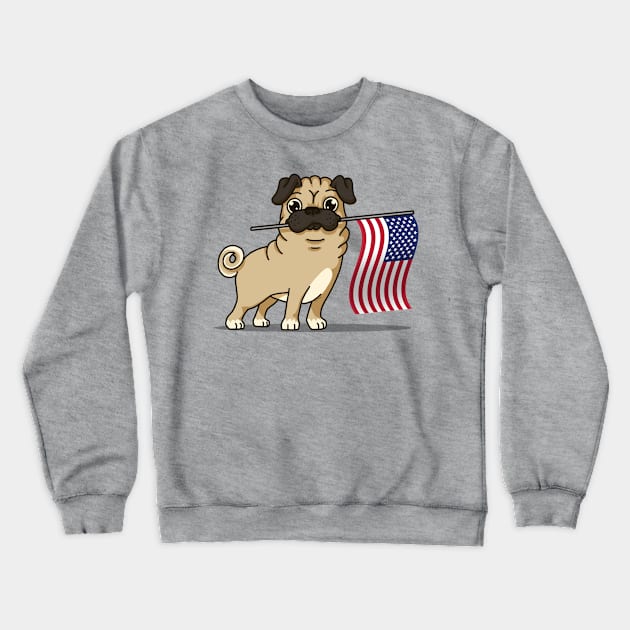 Pug American Flag T-Shirt 4th July Patriotic USA Pug Shirt Crewneck Sweatshirt by vo_maria